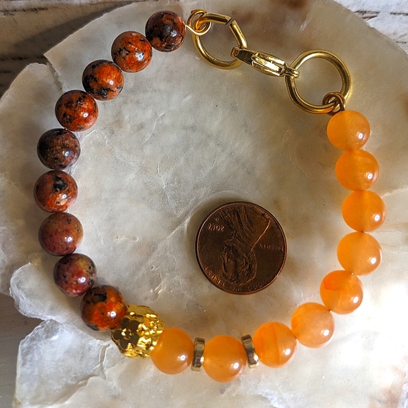 Natural Orange Jade And Brown And Orange Jade In Assymetrical Design Bracelet - Picture 5 of 5